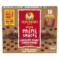 slide 18 of 21, Sun-Maid Chocolate Yogurt Covered Raisins 10-Count Box/.5oz Pouches, 5 oz
