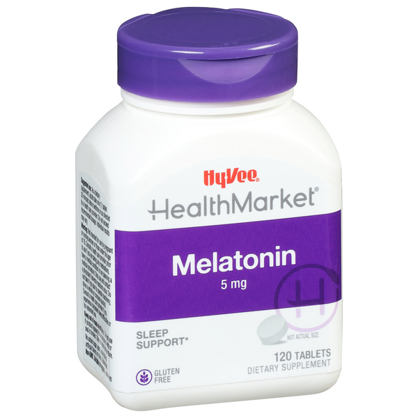 slide 1 of 1, Hy-Vee HealthMarket Melatonin Dietary Supplement 5 mg Maximum Strength Tablets, 120 ct