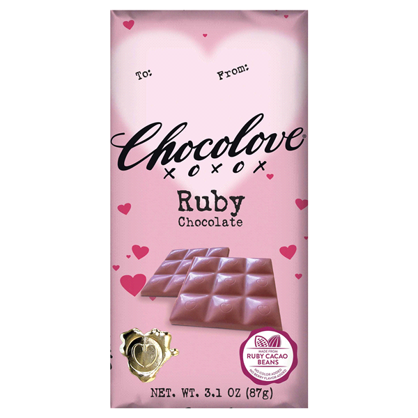 slide 1 of 1, Chocolove Valentine's Ruby Cacao Chocolate Bar, 3.1 oz