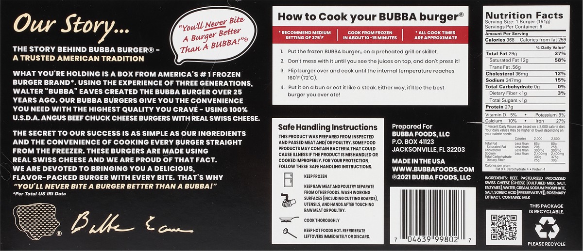 slide 8 of 9, BUBBA Burger Cheese Burgers, Angus Swiss, 6 ct