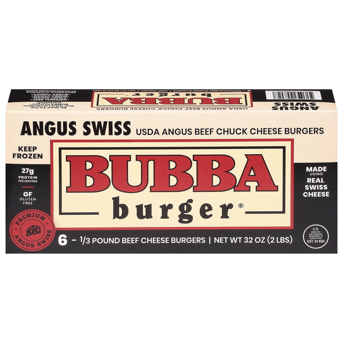 slide 1 of 9, BUBBA Burger Cheese Burgers, Angus Swiss, 6 ct