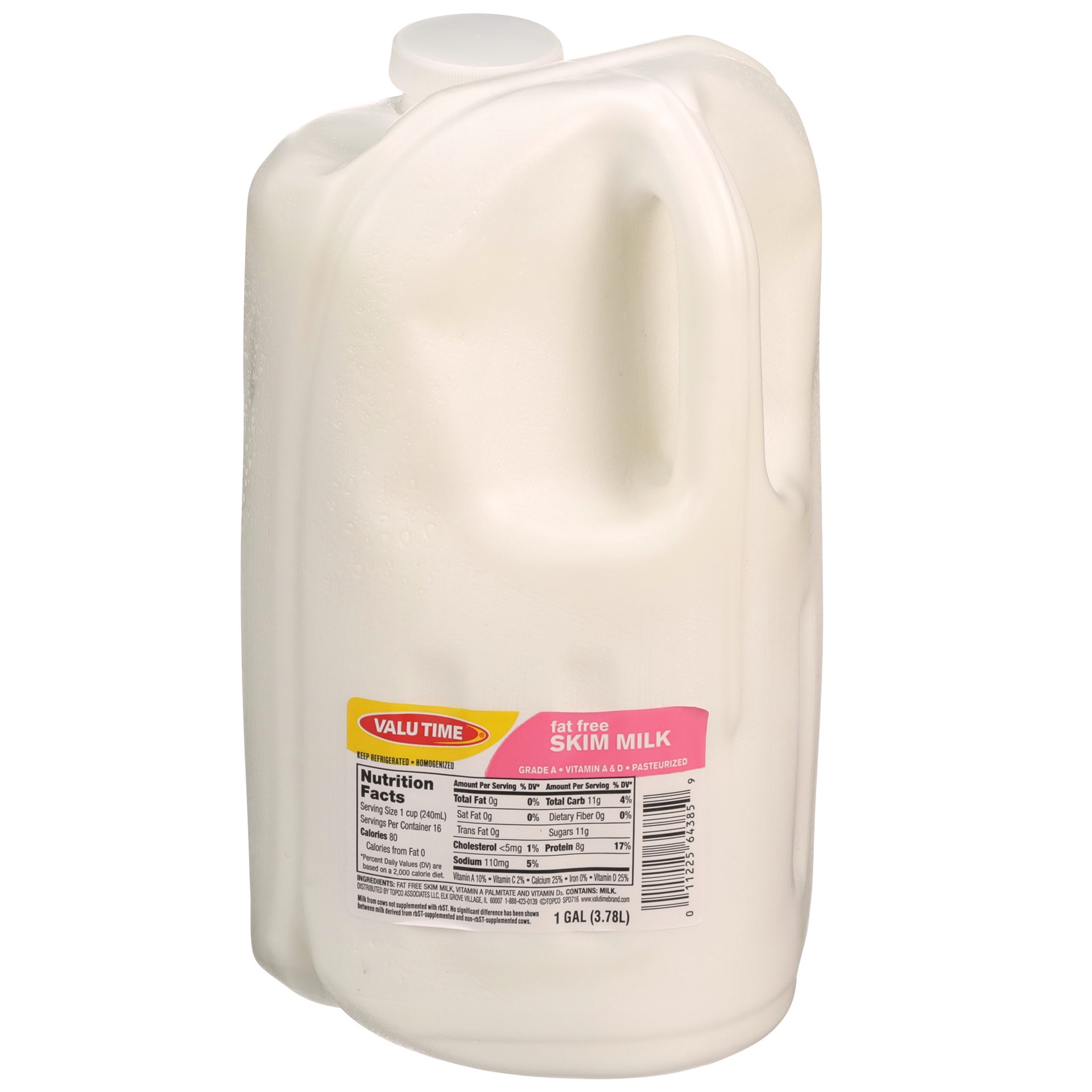 slide 1 of 1, Valu Time Skim Milk, 128 fl oz