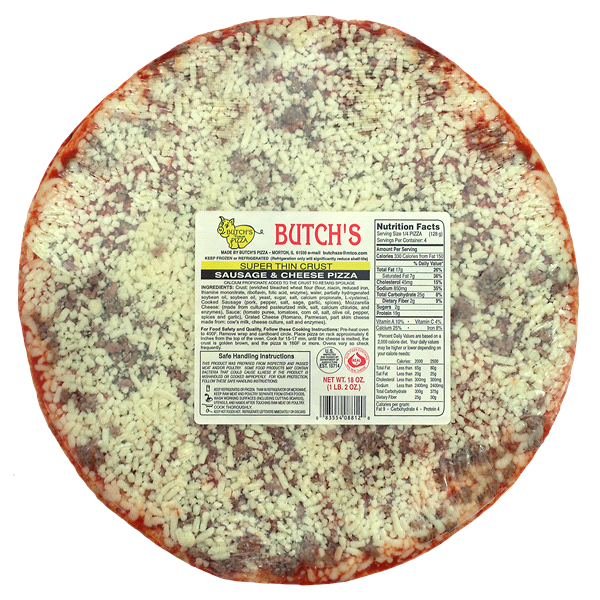 slide 1 of 1, Butch's Pizza Thin Sausage Cheese Pizza, 1 ct