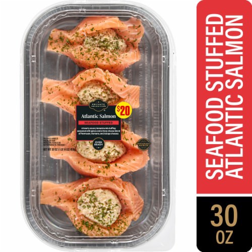 slide 1 of 1, Private Selection® Atlantic Salmon Seafood Stuffed Large Pan, 30 oz