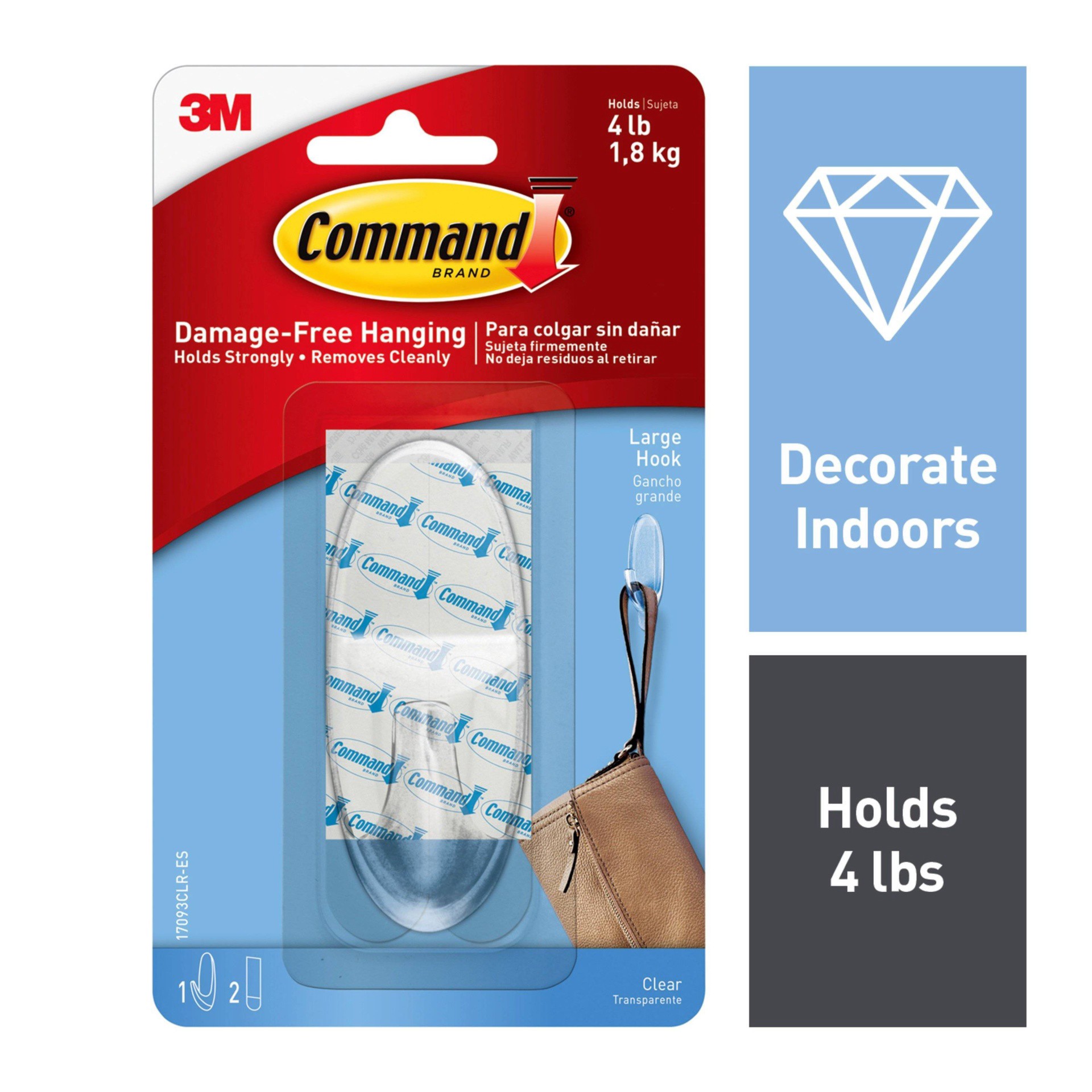 slide 1 of 7, Command Large Clear Hook With Clear Strips, 1 ct