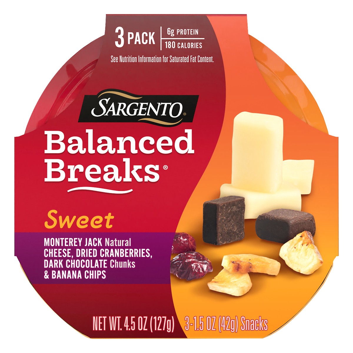 slide 1 of 30, Sargento Sweet Balanced Breaks Monterey Jack Cheese, Dried Cranberries, Dark Chocolate & Banana Chips - 4.5oz/3ct, 