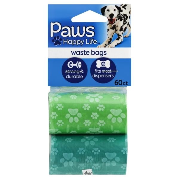 slide 1 of 1, Paws Happy Life Dog Waste Bags, 60 ct