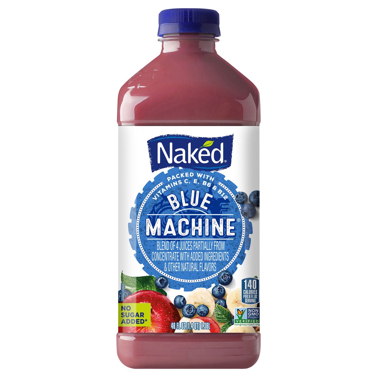 slide 1 of 7, Naked No Sugar Added, Non GMO Blue Machine Fruit Juice, 46 Fl Oz, Bottle, 46 fl oz