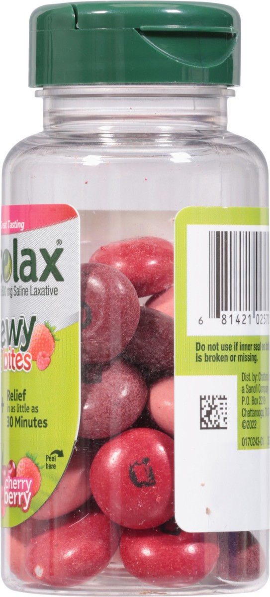 slide 4 of 9, Dulcolax Saline Laxative Chewy Fruit Bites, Fast & Gentle Constipation Relief, Cherry Berry Flavor, Magnesium Hydroxide 600 mg, 30 Count, 30 ct