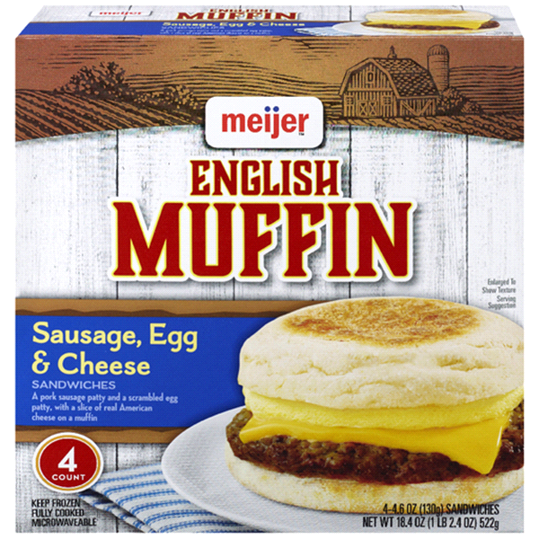 slide 1 of 1, Meijer Sausage, Egg & Cheese English Muffin, 18.4 oz