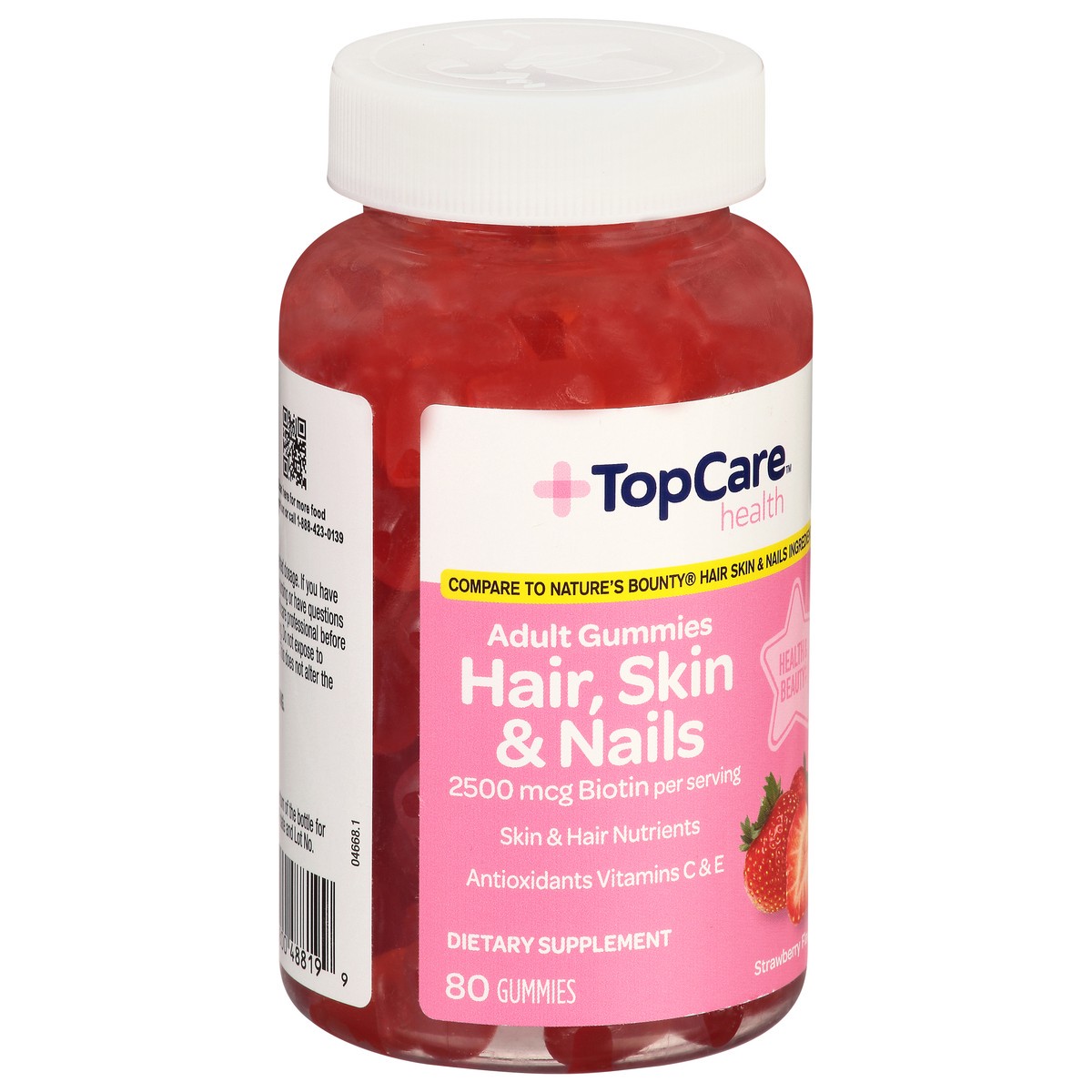 slide 9 of 9, TopCare Health 2500 mcg Strawberry Flavor Hair, Skin & Nails 80 Adult Gummies, 80 ct