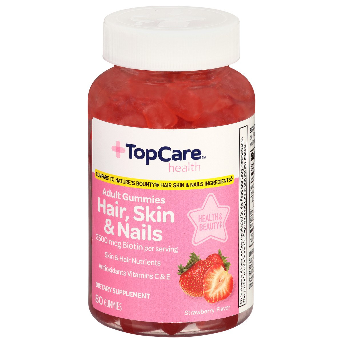slide 7 of 9, TopCare Health 2500 mcg Strawberry Flavor Hair, Skin & Nails 80 Adult Gummies, 80 ct