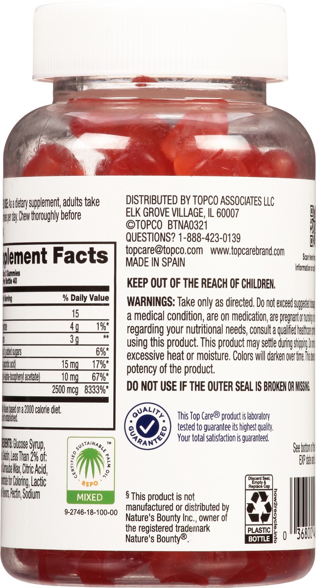 slide 3 of 9, TopCare Health 2500 mcg Strawberry Flavor Hair, Skin & Nails 80 Adult Gummies, 80 ct