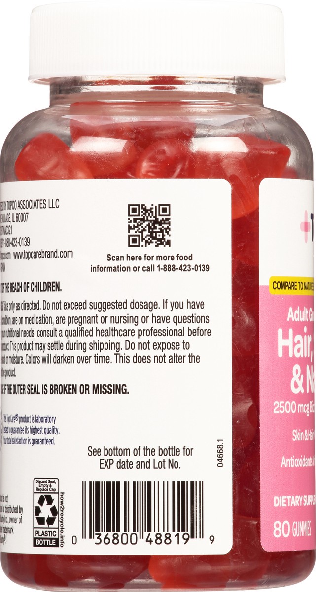 slide 5 of 9, TopCare Health 2500 mcg Strawberry Flavor Hair, Skin & Nails 80 Adult Gummies, 80 ct