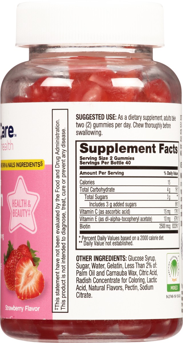 slide 8 of 9, TopCare Health 2500 mcg Strawberry Flavor Hair, Skin & Nails 80 Adult Gummies, 80 ct