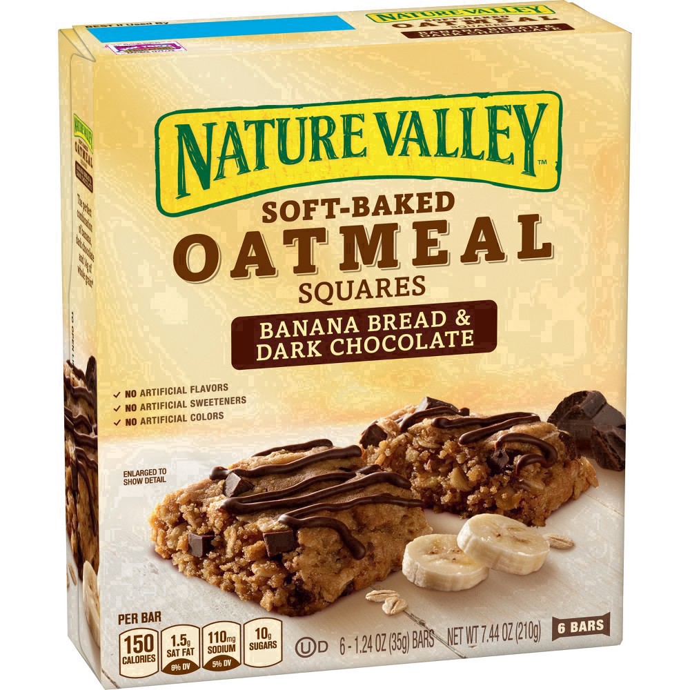 slide 25 of 101, Nature Valley Soft-Baked Oatmeal Squares, Banana Bread & Dark Chocolate, 6 ct, 6 ct