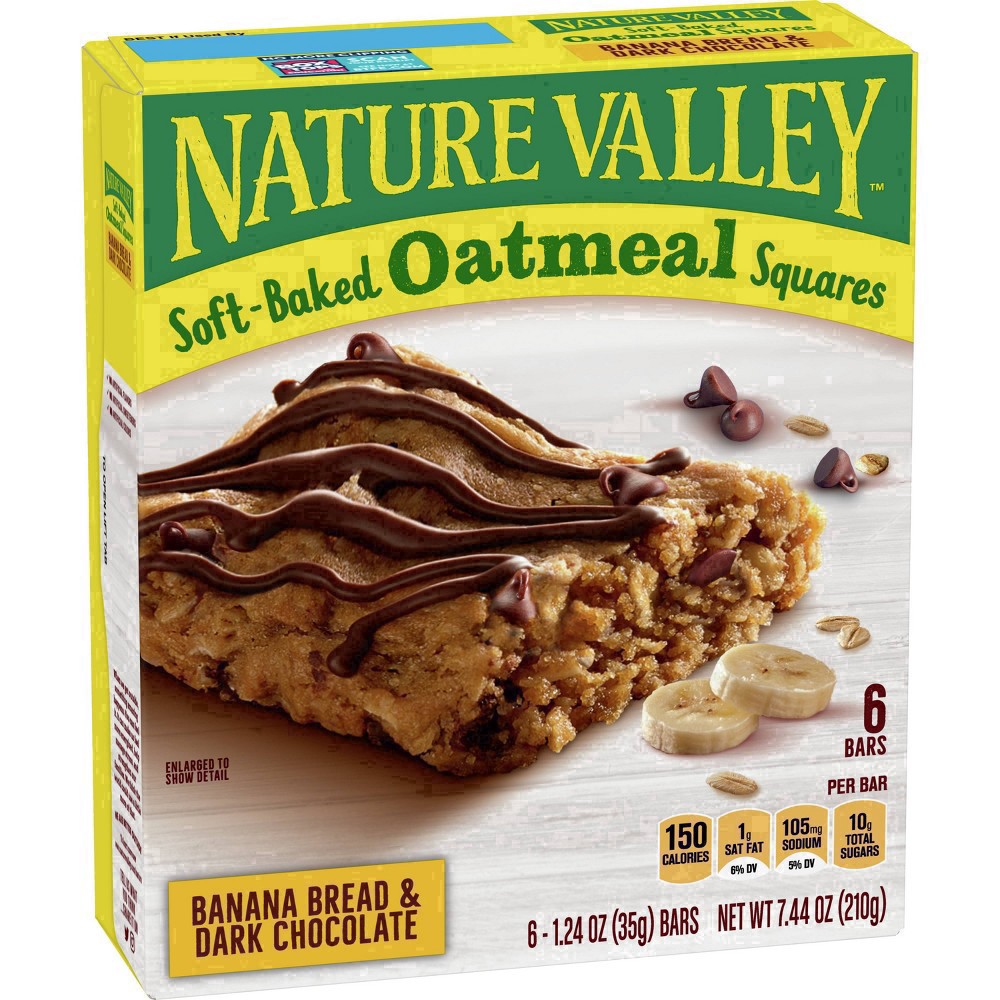 slide 70 of 101, Nature Valley Soft-Baked Oatmeal Squares, Banana Bread & Dark Chocolate, 6 ct, 6 ct
