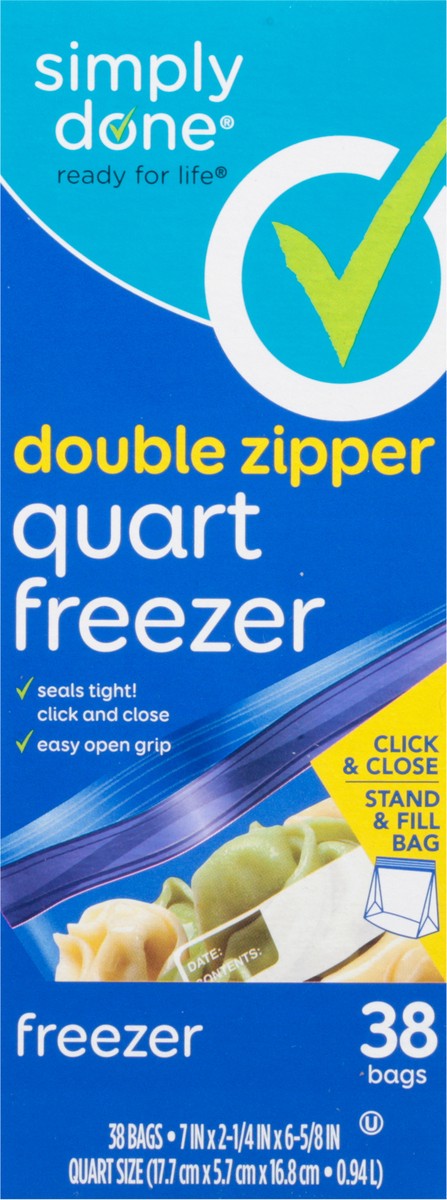 slide 13 of 17, Simply Done Quart Size Double Zipper Freezer Bags 38 ea, 38 ct