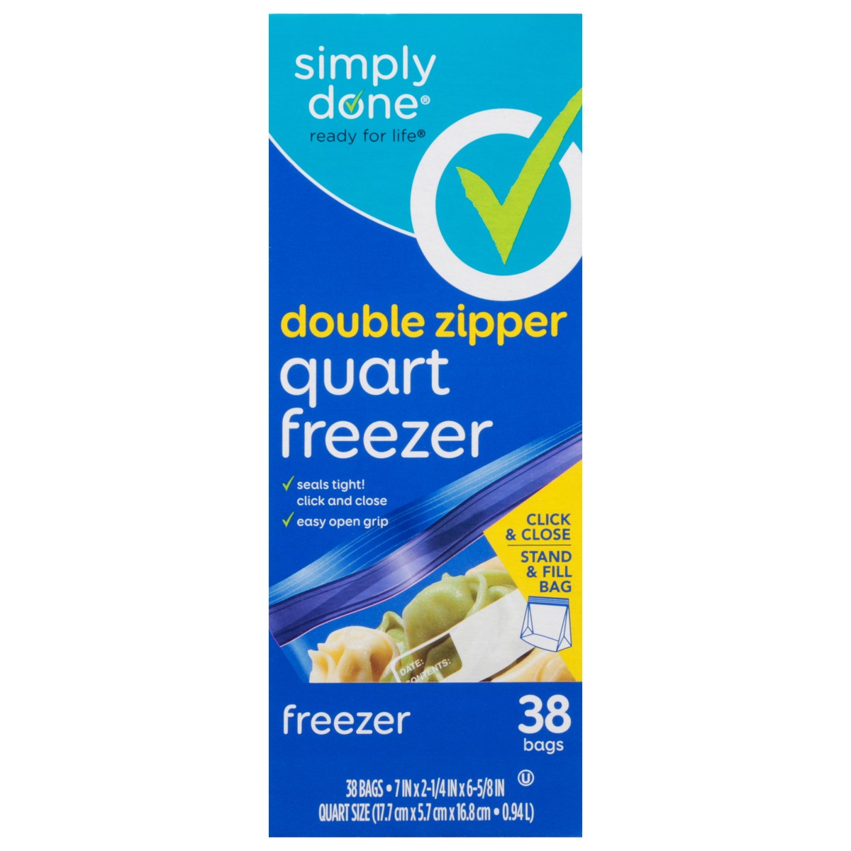 slide 5 of 17, Simply Done Quart Size Double Zipper Freezer Bags 38 ea, 38 ct