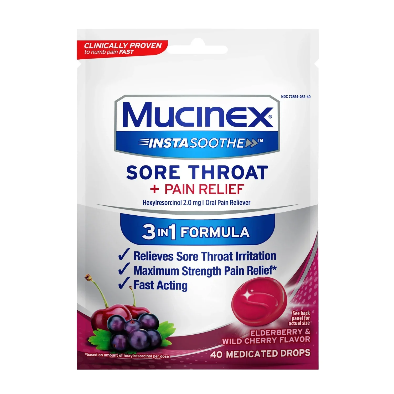 slide 1 of 1, Mucinex Instasoothe Sore Throat Pain Relief - Elderberry & Wild Cherry - 40ct, 40 ct