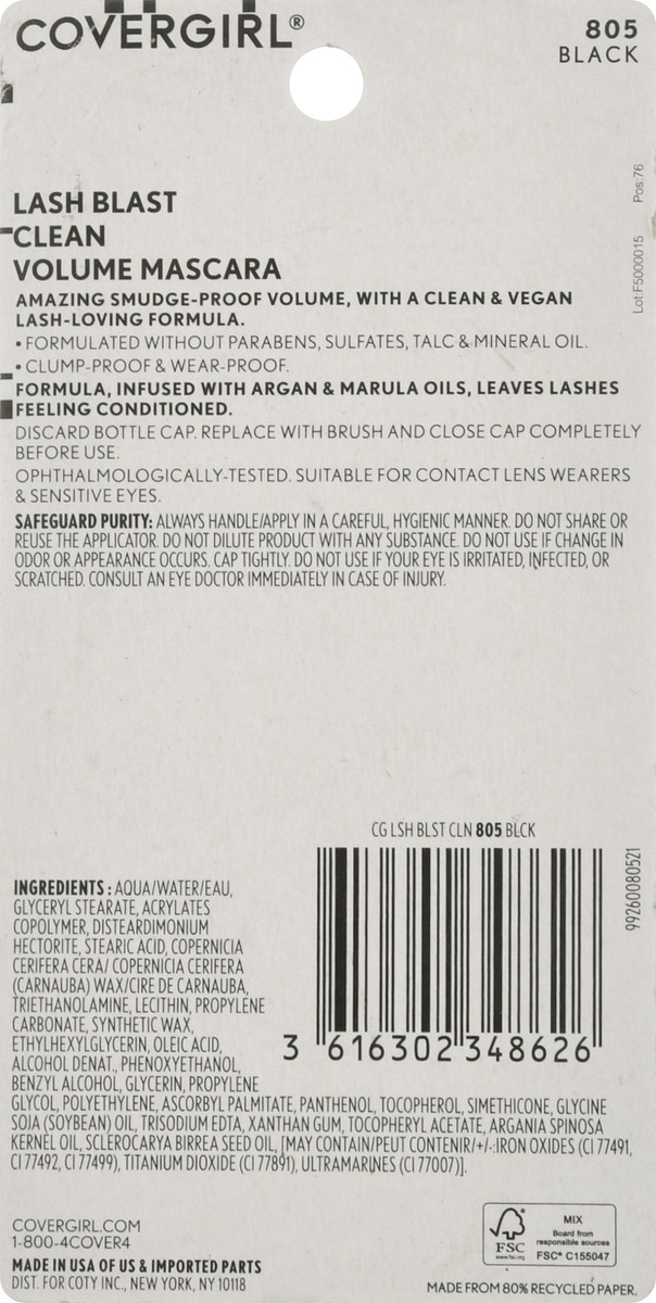slide 4 of 11, Covergirl Lash Blast Clean Black 805 Volume Mascara 13.1 ml, 13.1 ml