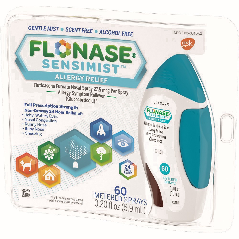 slide 132 of 133, Flonase Sensimist 24-Hour Allergy Relief Nasal Spray - Fluticasone Furoate - 0.2 fl oz, 60 ct; 0.34 oz