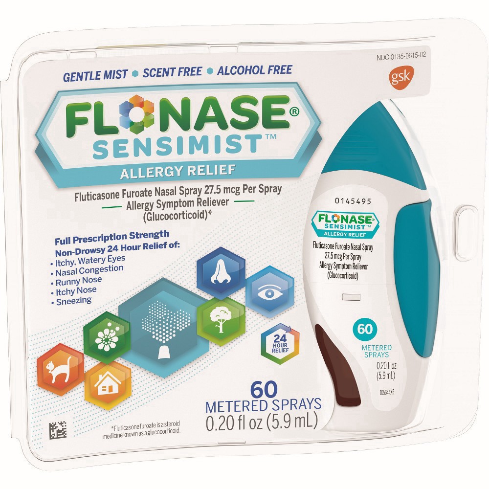 slide 34 of 133, Flonase Sensimist 24-Hour Allergy Relief Nasal Spray - Fluticasone Furoate - 0.2 fl oz, 60 ct; 0.34 oz