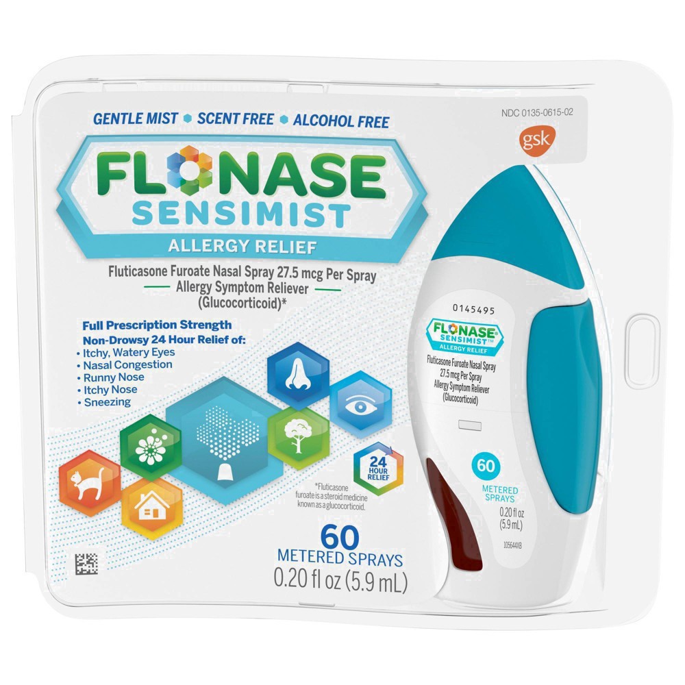 slide 40 of 133, Flonase Sensimist 24-Hour Allergy Relief Nasal Spray - Fluticasone Furoate - 0.2 fl oz, 60 ct; 0.34 oz