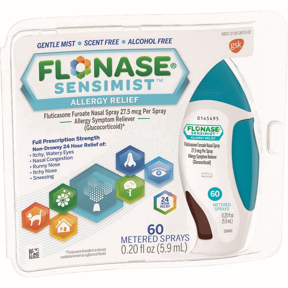 slide 56 of 73, Flonase Sensimist Allergy Relief Spray Non Drowsy Allergy Medicine, Gentle Mist - 60 Sprays, 60 ct; 0.34 oz