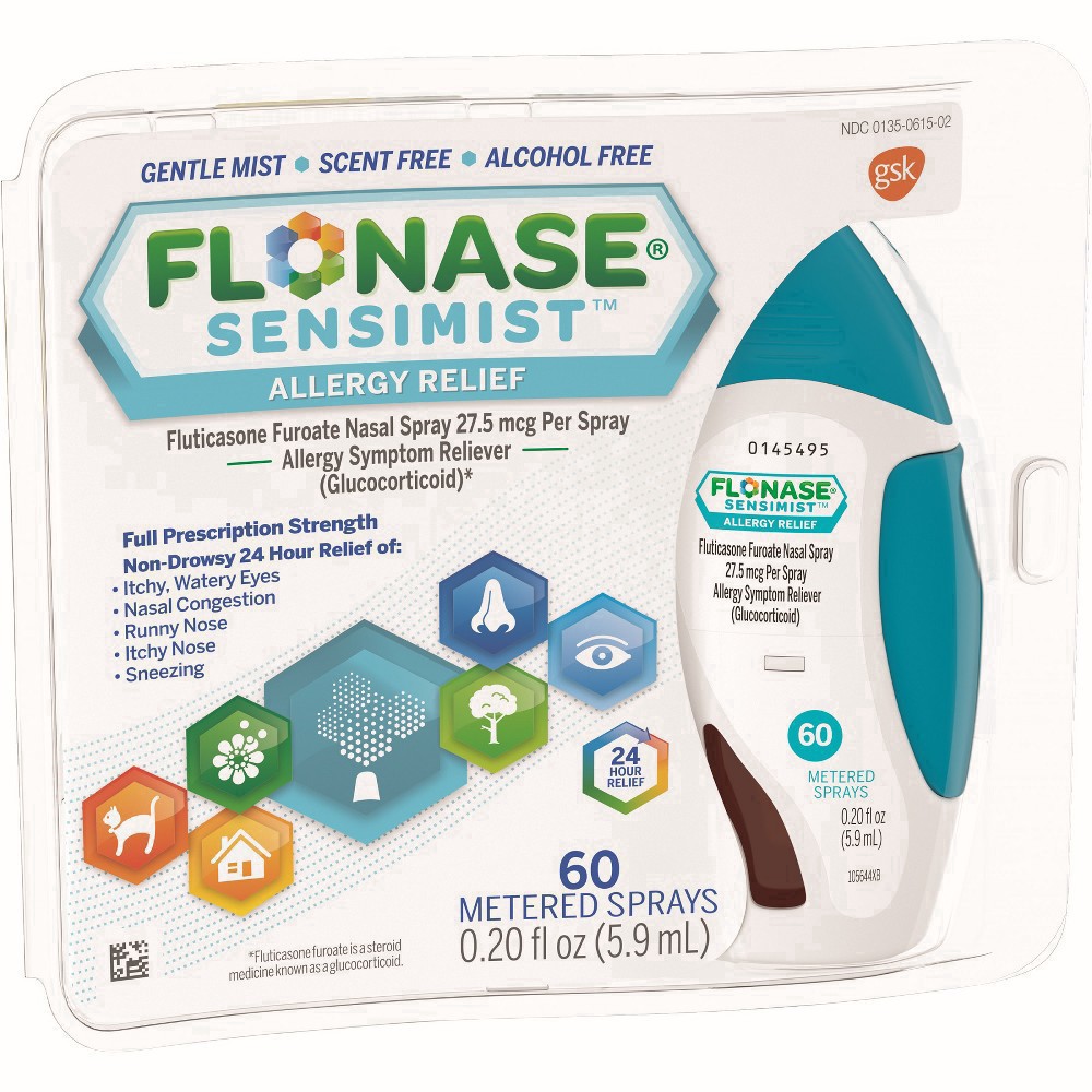 slide 16 of 133, Flonase Sensimist 24-Hour Allergy Relief Nasal Spray - Fluticasone Furoate - 0.2 fl oz, 60 ct; 0.34 oz