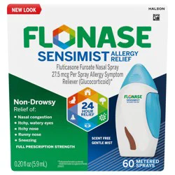 Flonase Sensimist Allergy Relief Nasal Spray for Non-Drowsy, 24-Hour Multi-Symptom Allergy Relief – 60 Sprays