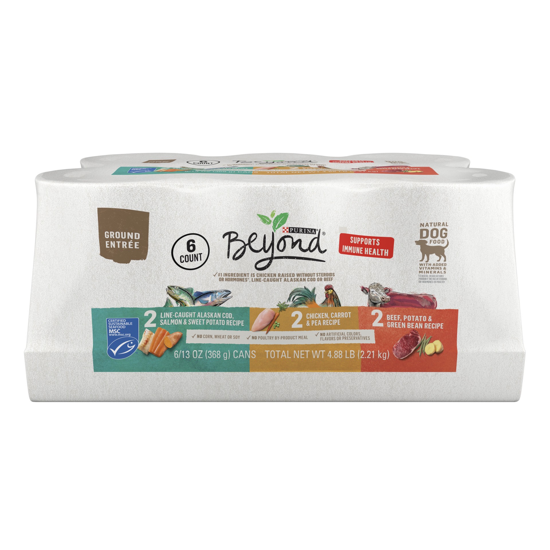 slide 1 of 8, Beyond Purina Beyond Chicken, Beef and Cod Ground Entree Grain Free Wet Dog Food Variety Pack, 4.88 lb