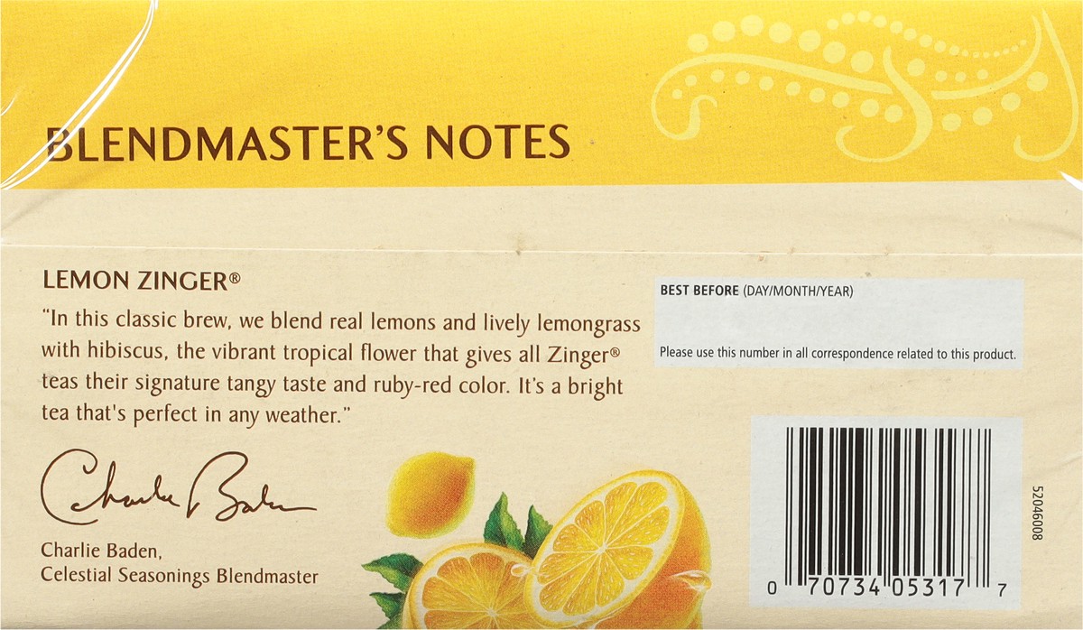 slide 3 of 8, Celestial Seasonings Caffeine Free Lemon Zinger Herbal Tea 20 Tea Bags - 20 ct, 20 ct; 1.7 oz