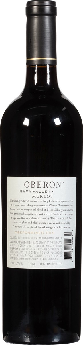 slide 4 of 9, Oberon Napa Valley Merlot 750 ml, 750 ml