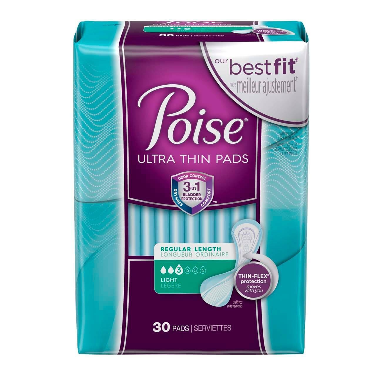 slide 1 of 3, Poise Thinshape Pads Light Absorbency, 30 ct