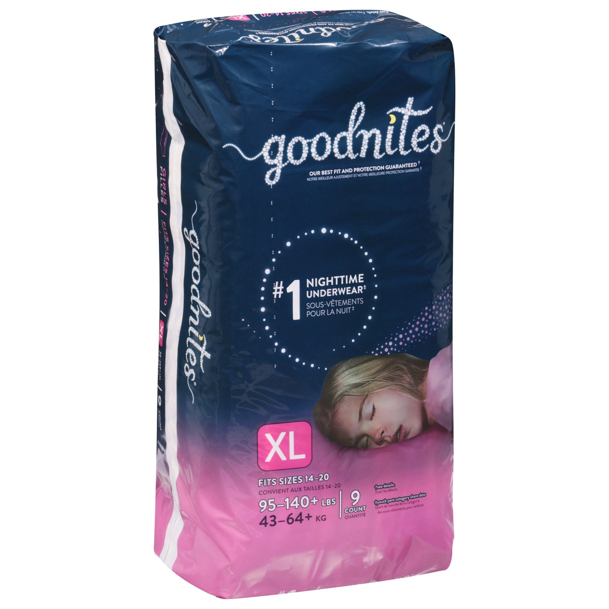 slide 9 of 9, Goodnites Girls' Nighttime Bedwetting Underwear, Size Extra Large (95-140+ lb.), 9 Ct, 9 ct