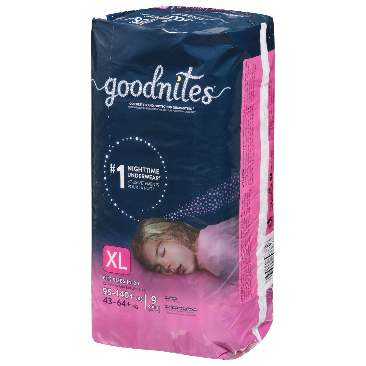 slide 8 of 9, Goodnites Girls' Nighttime Bedwetting Underwear, Size Extra Large (95-140+ lb.), 9 Ct, 9 ct