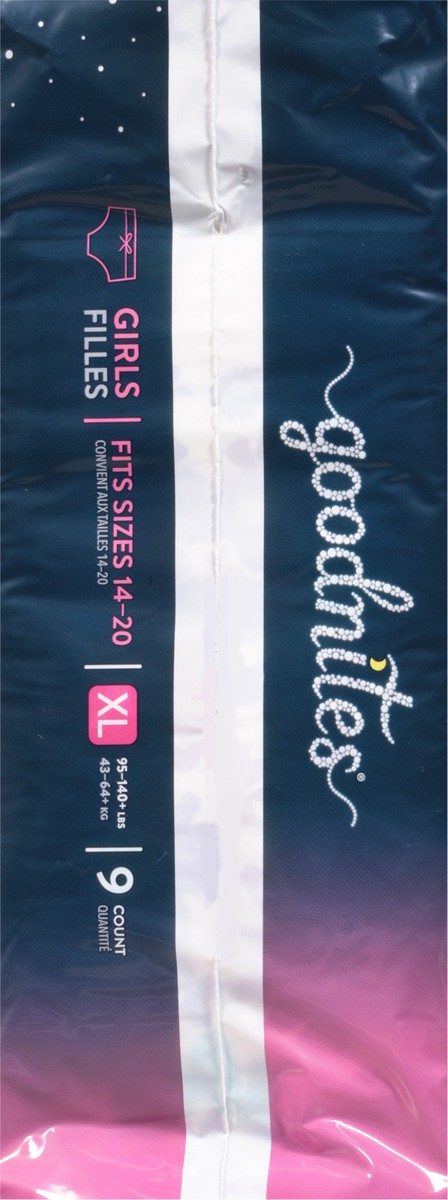 slide 4 of 9, Goodnites Girls' Nighttime Bedwetting Underwear, Size Extra Large (95-140+ lb.), 9 Ct, 9 ct