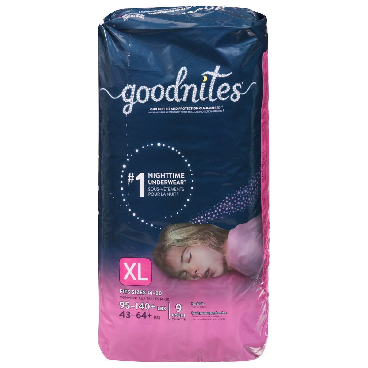 slide 6 of 9, Goodnites Girls' Nighttime Bedwetting Underwear, Size Extra Large (95-140+ lb.), 9 Ct, 9 ct