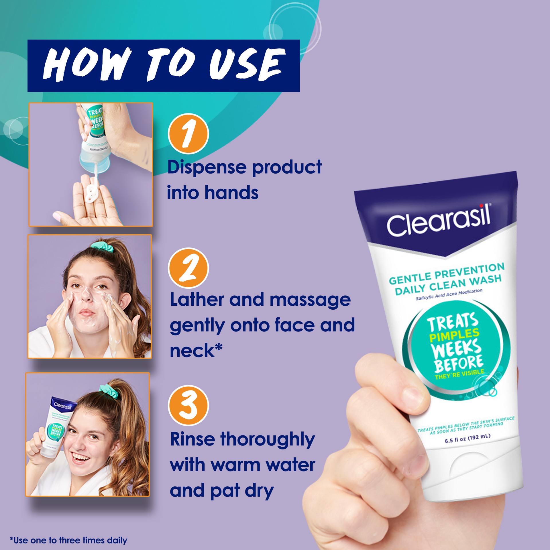 slide 4 of 5, Acne Treatment Face Wash - Clearasil Gentle Prevention Daily Clean Wash with Salicylic Acid Acne Medication, 6.5 fl oz, 6.50 fl oz