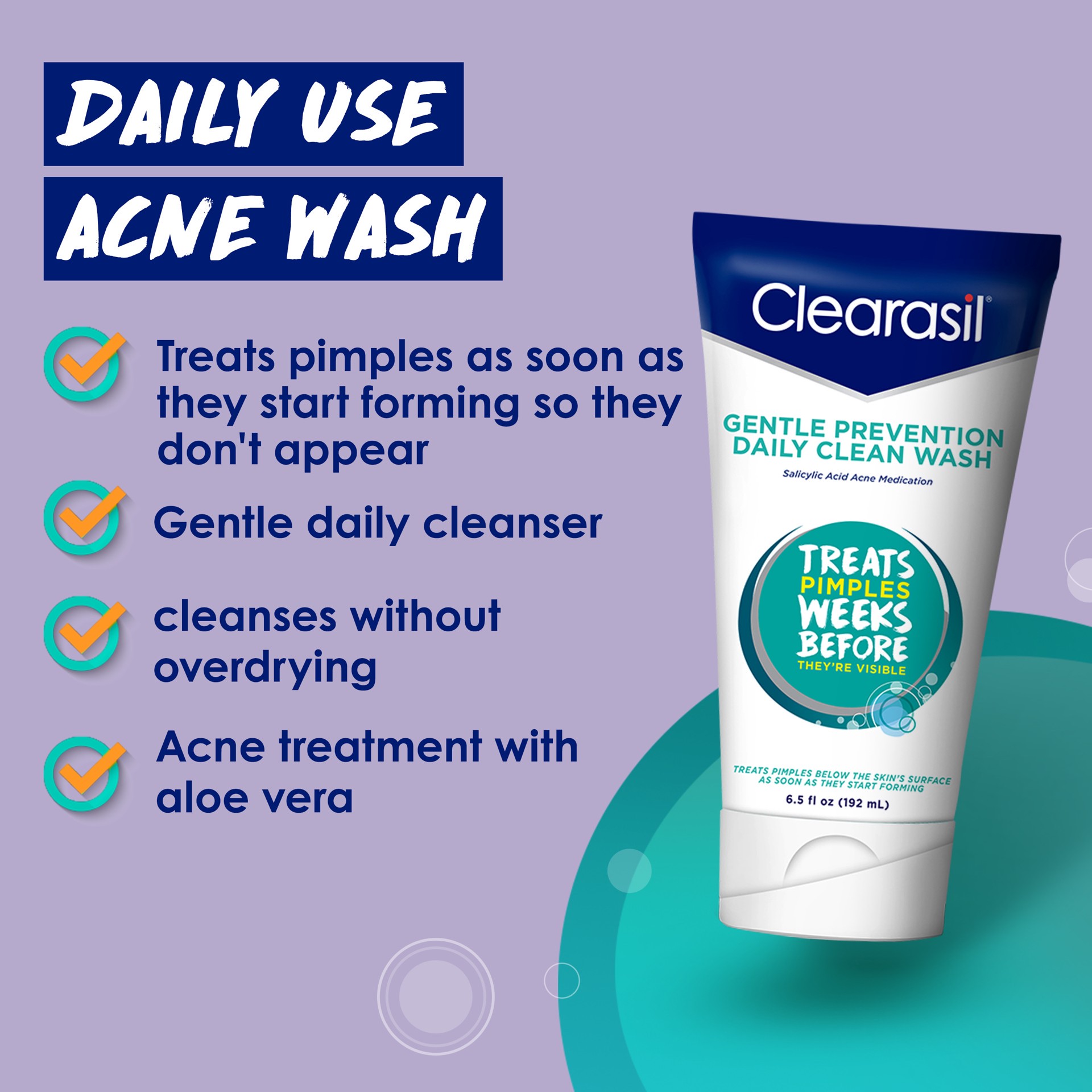 slide 5 of 5, Acne Treatment Face Wash - Clearasil Gentle Prevention Daily Clean Wash with Salicylic Acid Acne Medication, 6.5 fl oz, 6.50 fl oz