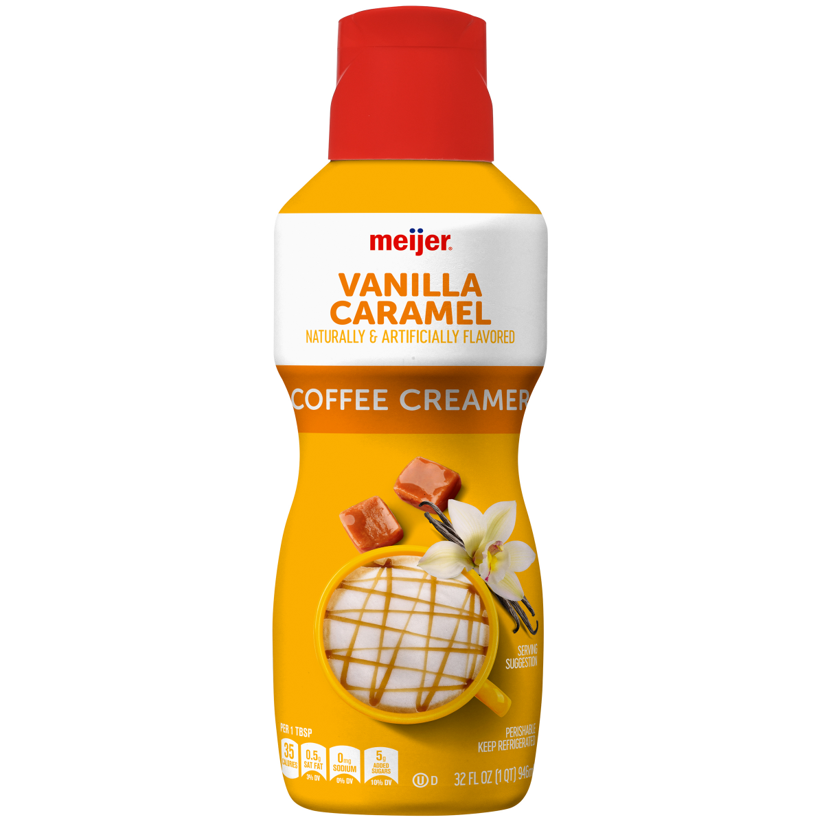 slide 1 of 9, Meijer Vanilla Caramel Coffee Creamer, 32 oz