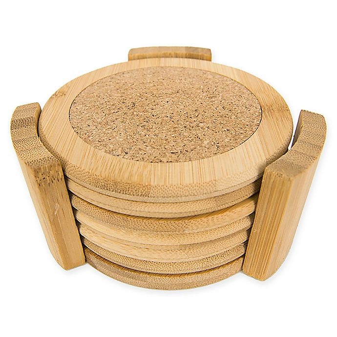 slide 1 of 2, Home Basics Bamboo Coaster Set, 7 ct