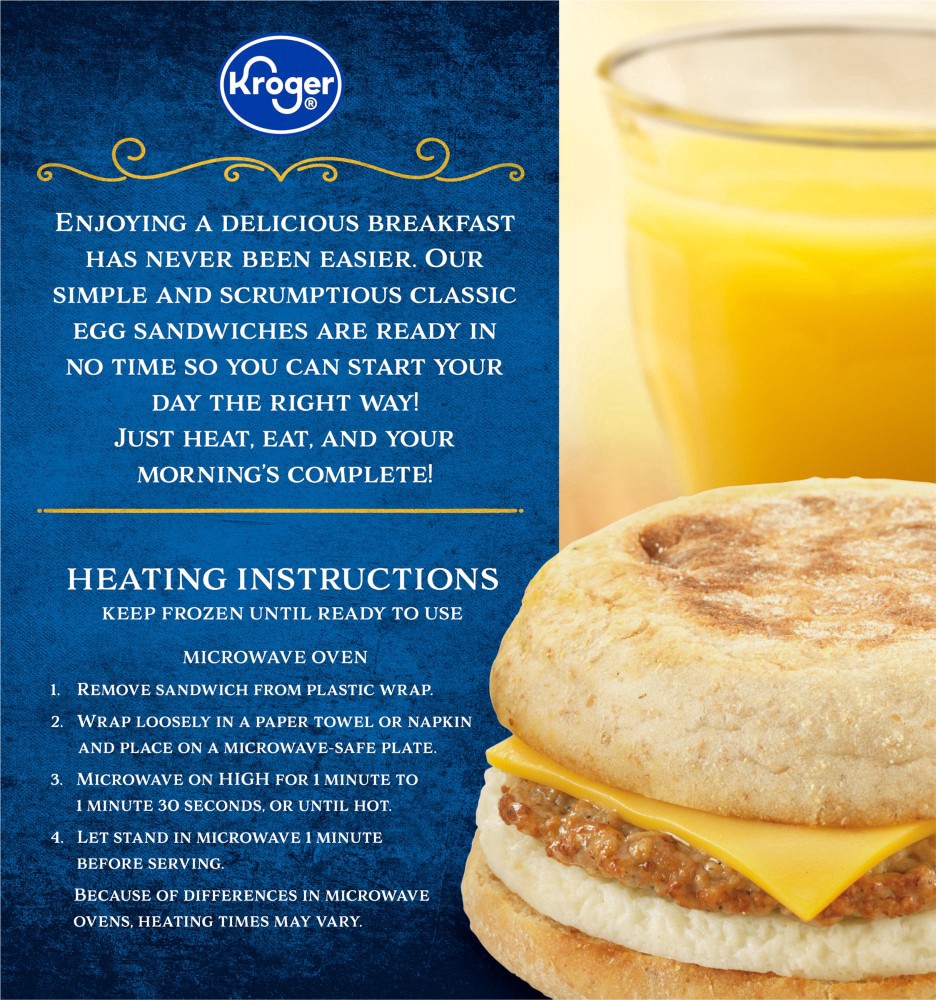 slide 2 of 6, Kroger Lite Turkey Sausage Egg White & Cheese English Muffin, 4 ct / 19.2 oz