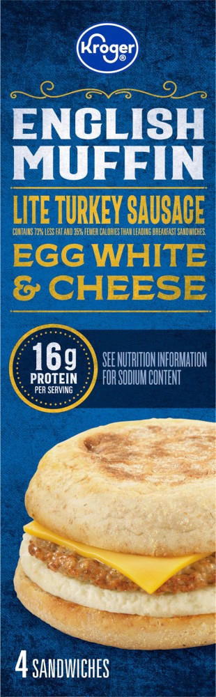 slide 5 of 6, Kroger Lite Turkey Sausage Egg White & Cheese English Muffin, 4 ct / 19.2 oz