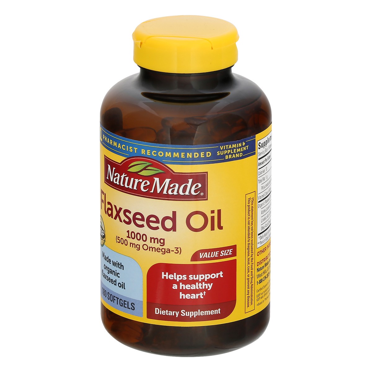 slide 7 of 12, Nature Made Flaxseed Oil 1000 mg, Fish Free Omega 3 Supplement, Dietary Supplement for Heart Health Support, 180 Softgels, 180 Day Supply, 180 ct