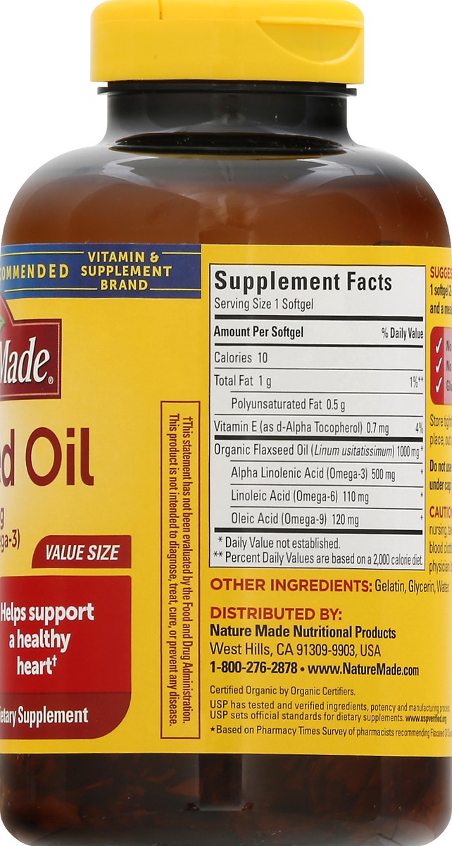 slide 2 of 12, Nature Made Flaxseed Oil 1000 mg, Fish Free Omega 3 Supplement, Dietary Supplement for Heart Health Support, 180 Softgels, 180 Day Supply, 180 ct