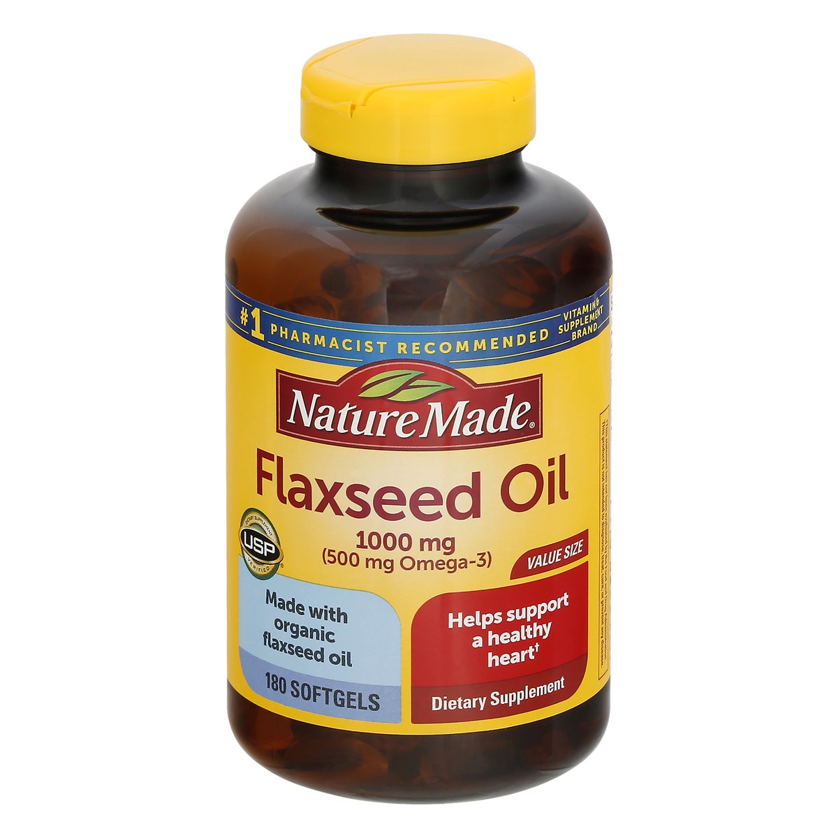 slide 9 of 12, Nature Made Flaxseed Oil 1000 mg, Fish Free Omega 3 Supplement, Dietary Supplement for Heart Health Support, 180 Softgels, 180 Day Supply, 180 ct