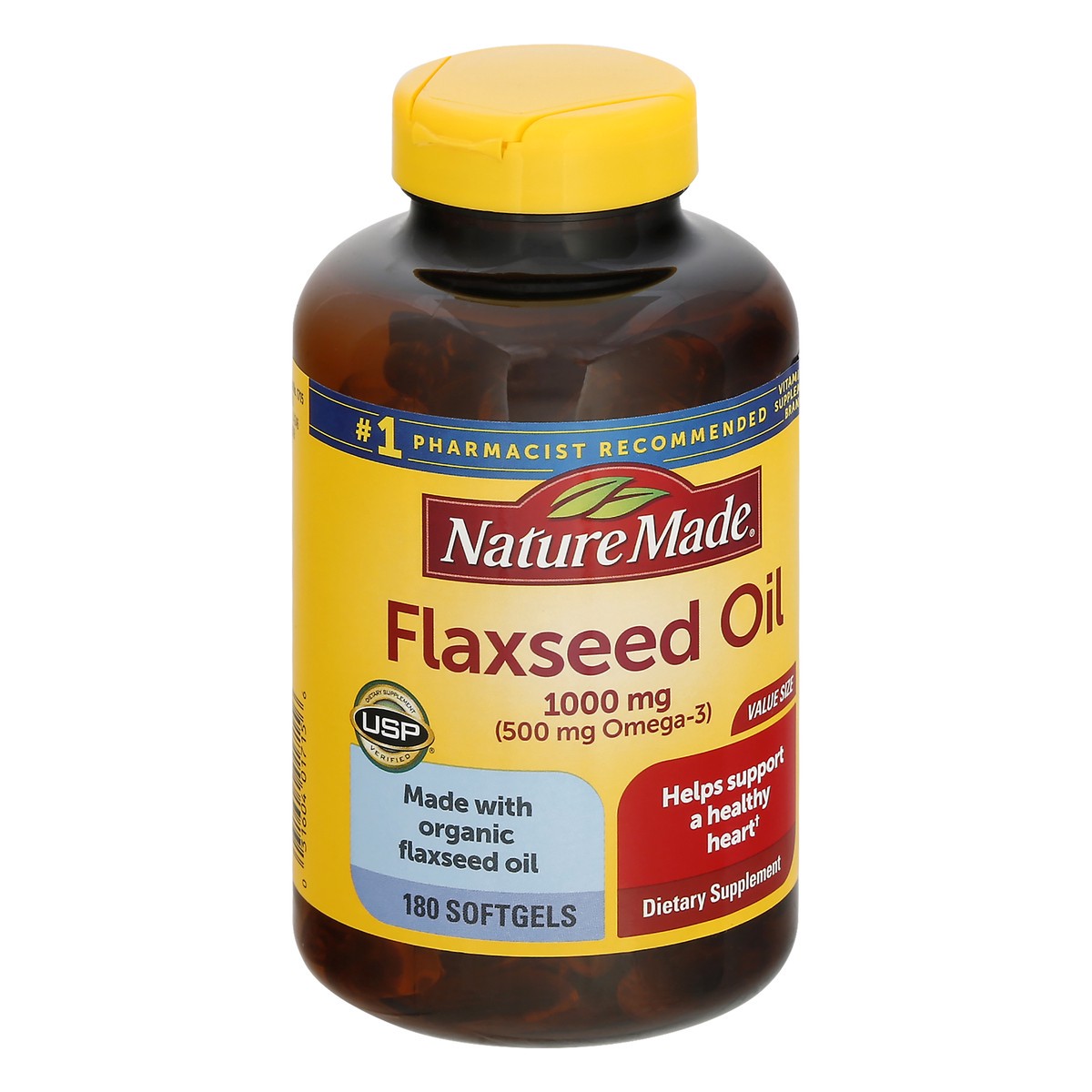 slide 11 of 12, Nature Made Flaxseed Oil 1000 mg, Fish Free Omega 3 Supplement, Dietary Supplement for Heart Health Support, 180 Softgels, 180 Day Supply, 180 ct