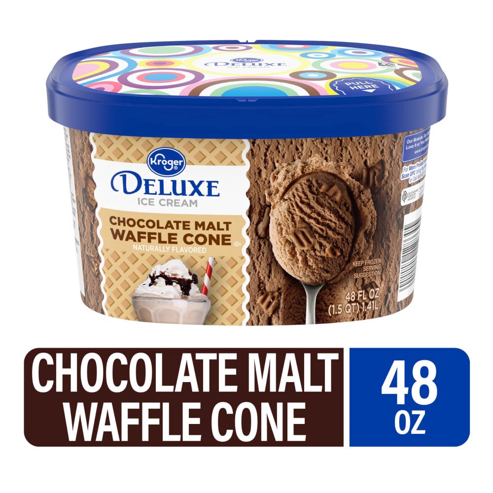 slide 2 of 3, Kroger Deluxe Ice Cream Chocolate Malt Waffle Cone, 48 fl oz